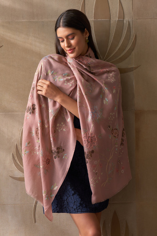 Let It Bloom Embroidered Pure Cashmere Stole
